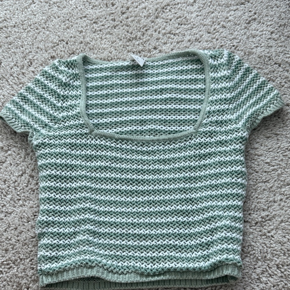 Hollister Green and White Striped Crop Top